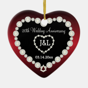 Ornamento De Cerâmica Qualquer Aniversário de Casamento Vermelho Garn