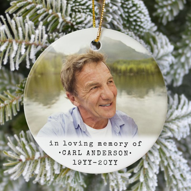 Ornamento De Cerâmica Qualquer Texto 2 Foto Memorial Simples Preto e Bra (Criador carregado)