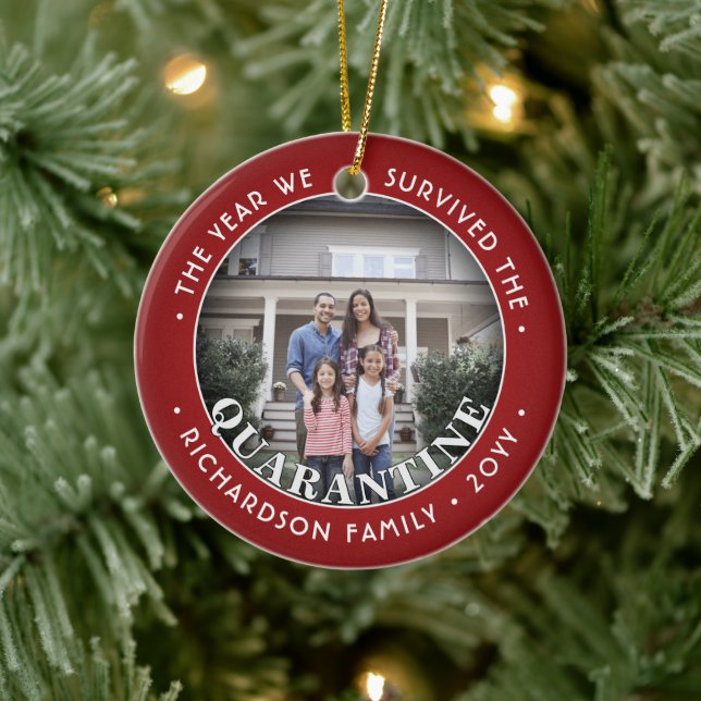 Ornamento De Cerâmica Qualquer Texto 2 Foto Que Sobrevivemos À Quarenten (Árvore)