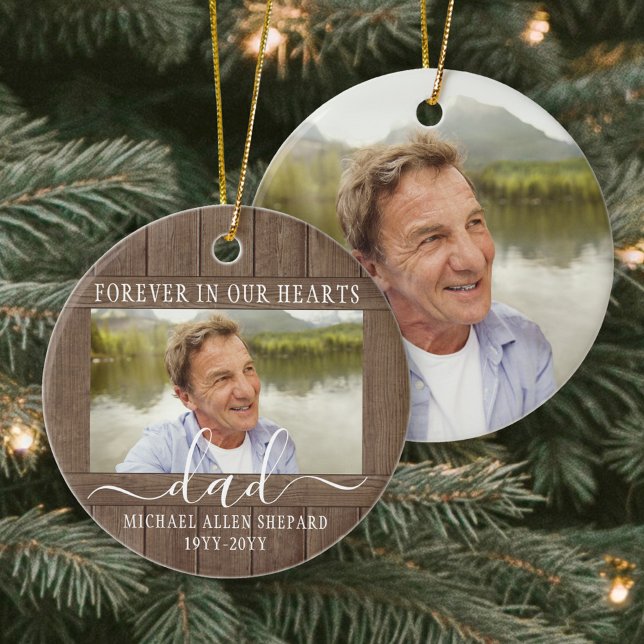 Ornamento De Cerâmica Qualquer Texto 2 Memorial de Foto Simples Rústico  (Criador carregado)