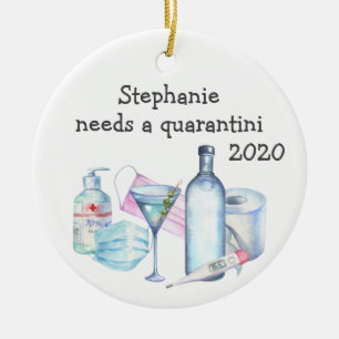 Ornamento De Cerâmica Quarentena Personalizada Divertida Quarantini