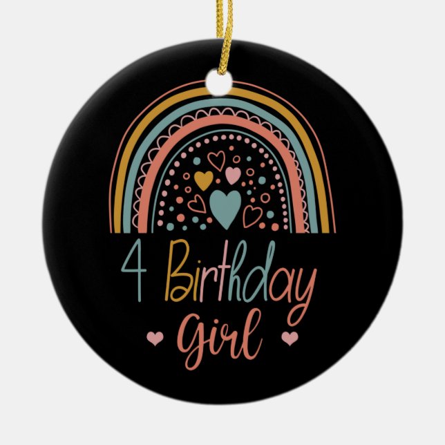 Ornamento De Cerâmica Quarto aniversário do Arco-Íris de Arco-Íris com 4 (Frente)