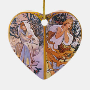 Ornamento De Cerâmica Quatro Estações por Alfons Mucha Art Déco Nouveau
