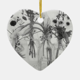 Ornamento De Cerâmica Quatro Frascos E Flores Brancas