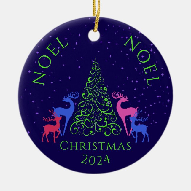 Ornamento De Cerâmica *Quatro Veados e Árvore de Natal (Frente)