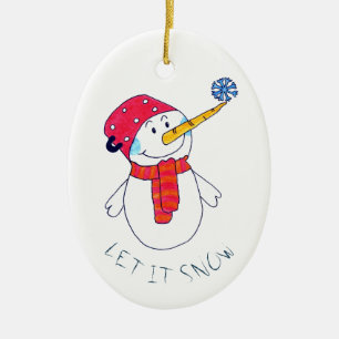 Ornamento De Cerâmica Que bom que neve Snowman com um floco de neve