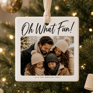Ornamento De Cerâmica Que Diversão Foto Personalizada da Família Natal