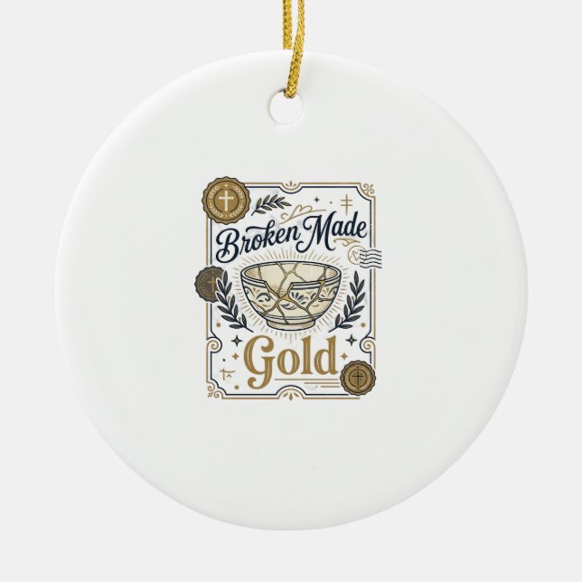 Ornamento De Cerâmica Quebrado Feito Ouro Jesus Kintsugi Louça Quebrada  (Frente)