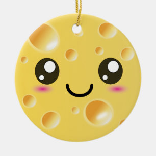 Ornamento De Cerâmica Queijo feliz bonito de Kawaii