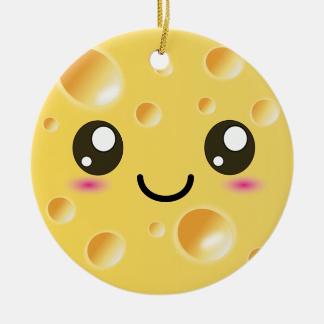 Ornamento De Cerâmica Queijo feliz bonito de Kawaii (Frente)
