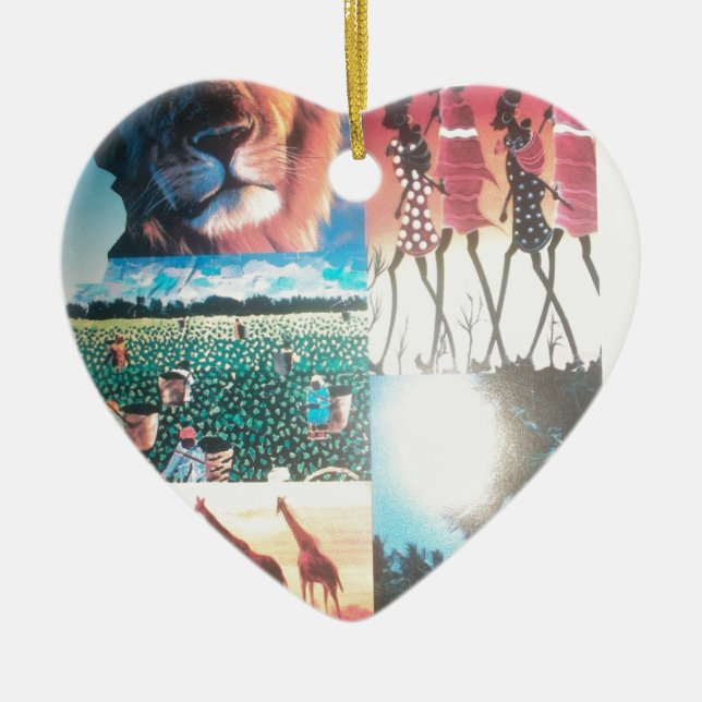 Ornamento De Cerâmica Quênia: Vida Selvagem, Cultura e Praia Costeira (Frente)