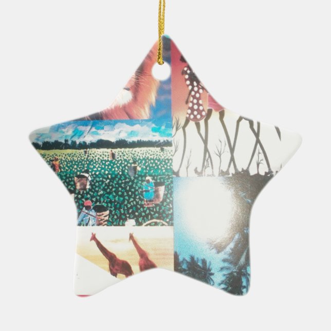 Ornamento De Cerâmica Quênia: Vida Selvagem, Cultura e Praia Costeira (Frente)