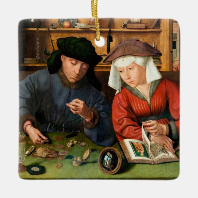 Ornamento De Cerâmica Quentin Matsys - O Moneylender e sua esposa (Frente)