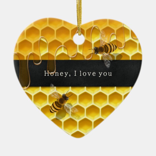 Ornamento De Cerâmica "Querida, eu te amo" Bees & Honeycomb Personalizad (Frente)