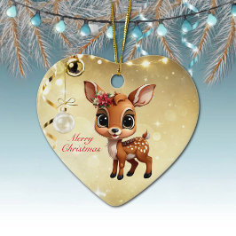 Ornamento De Cerâmica Querida Veado, Fawn, Doce 🦌 🎄 Dourado Feliz Nata