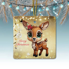 Ornamento De Cerâmica Querida Veado, Fawn, Doce 🦌 🎄 Dourado Feliz Nata