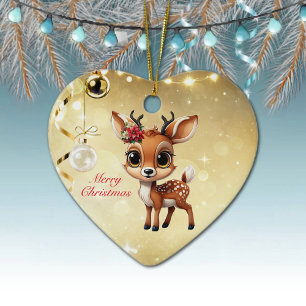 Ornamento De Cerâmica Querida Veado, Fawn, Doe, Reindeer 🦌 🎄 Feliz Nat