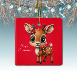 Ornamento De Cerâmica Querida Veado, Fawn, Doe, Reindeer 🦌 🎄 Feliz Nat