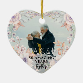 Ornamento De Cerâmica Quic Watercolor Flower Wedding Anniversário 2 Foto