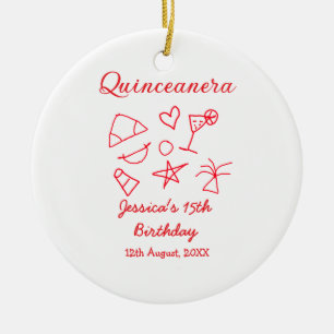Ornamento De Cerâmica Quinceanera aniversário de 15 anos vermelho festa