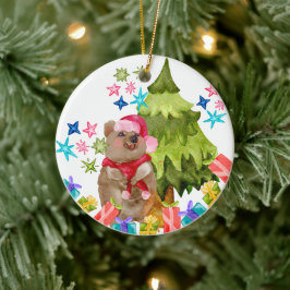 Ornamento De Cerâmica Quokka Christmas