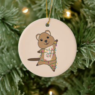 Ornamento De Cerâmica Quokka Natal Snow Animais de inverno Quokkas Ceram