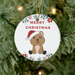 Ornamento De Cerâmica Quokka Natal Snow Animais de inverno Quokkas Ceram