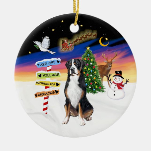 Ornamento De Cerâmica R - Sinais de Natal - Cão-Montanha Suíço Maior (Frente)
