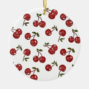 Ornamento De Cerâmica RAB Rockabilly Cerejas Muito Vermelhas Em Branco