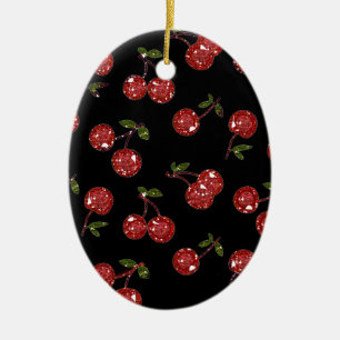 Ornamento De Cerâmica RAB Rockabilly Cerejas Muito Vermelhas Em Preto