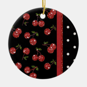 Ornamento De Cerâmica RAB Rockabilly Cerejas Muito Vermelhas Pretas