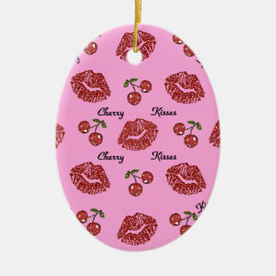 Ornamento De Cerâmica RAB Rockabilly Cherry Kisses a rosa