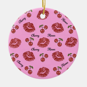 Ornamento De Cerâmica RAB Rockabilly Cherry Kisses a rosa