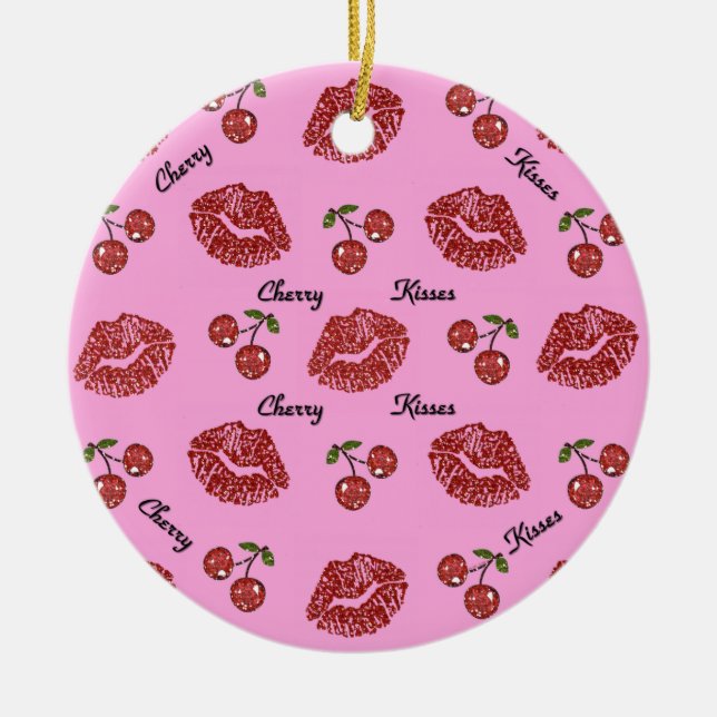 Ornamento De Cerâmica RAB Rockabilly Cherry Kisses a rosa (Frente)