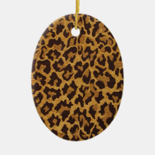 Ornamento De Cerâmica RAB Rockabilly Estampa de Leopardo Marrom Dourado