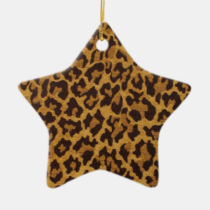 Ornamento De Cerâmica RAB Rockabilly Estampa de Leopardo Marrom Dourado