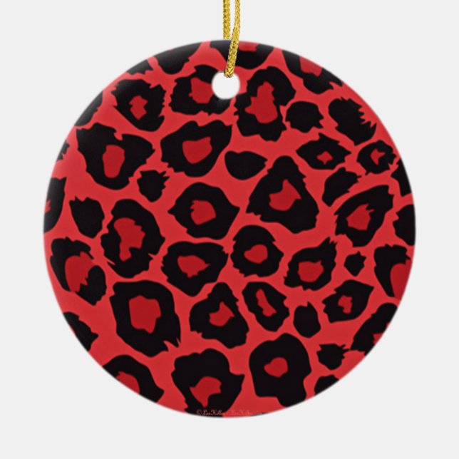Ornamento De Cerâmica RAB Rockabilly Estampa de Leopardo Vermelho Preto (Frente)