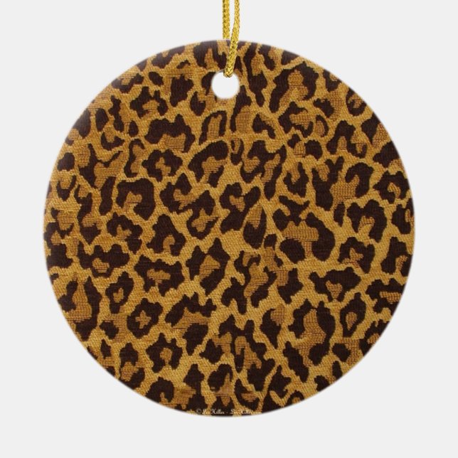Ornamento De Cerâmica RAB Rockabilly Leopard Print Brown Dourado (Frente)