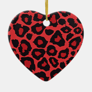 Ornamento De Cerâmica RAB Rockabilly Leopard Print Red Black