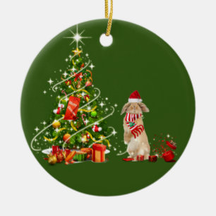 Ornamento De Cerâmica Rabbit Com Natal De Chapéu