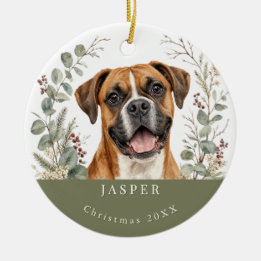 Ornamento De Cerâmica Raça de Cachorro Boxer Natal em Aquarela