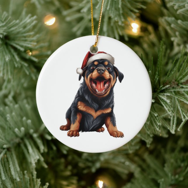 Ornamento De Cerâmica Raça de Cão de Natal do Rottweiler Personalizada (Árvore)