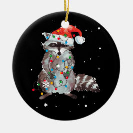 Ornamento De Cerâmica Raccoon Christmas Tree Lights Pajama Racoon Lover