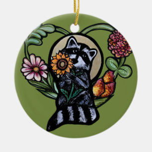 Ornamento De Cerâmica Raccoon Nature ama arte de girassol