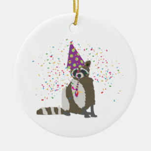 Ornamento De Cerâmica Raccoon Partying - Animals Having a Party