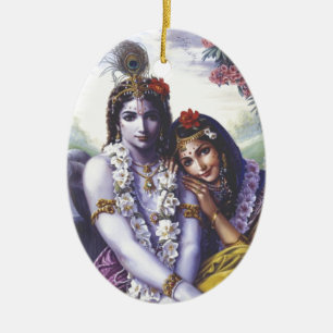 Ornamento De Cerâmica Radha e Krishna