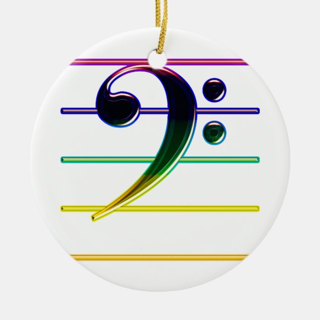 Ornamento De Cerâmica Rainbow Bass Clef Music Note (Frente)