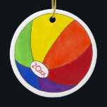 Ornamento De Cerâmica Rainbow Beach Ball Summer Fun Seashore<br><div class="desc">O ornamento apresenta uma ilustração original de uma bola de praia do arco-íris. Apenas personalize com sua informação. Este design de beachball também está disponível em outros produtos. Não vê o que está procurando? Precisa de ajuda para a personalização? Entre em contato com Rebecca para ter algo projetado só para...</div>