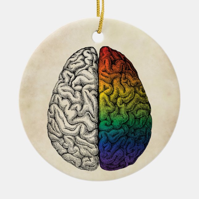 Ornamento De Cerâmica Rainbow Brain, Vintage Brain (Frente)