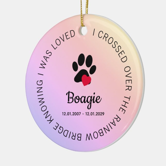 Ornamento De Cerâmica Rainbow Bridge Paw Print Personalized Pet Memorial (Esquerda)